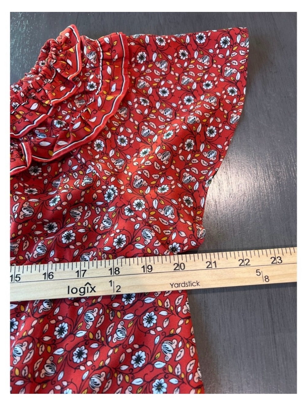 Max Studio Red Floral Ruffle-Yoke Blouse - Picture 4 of 7